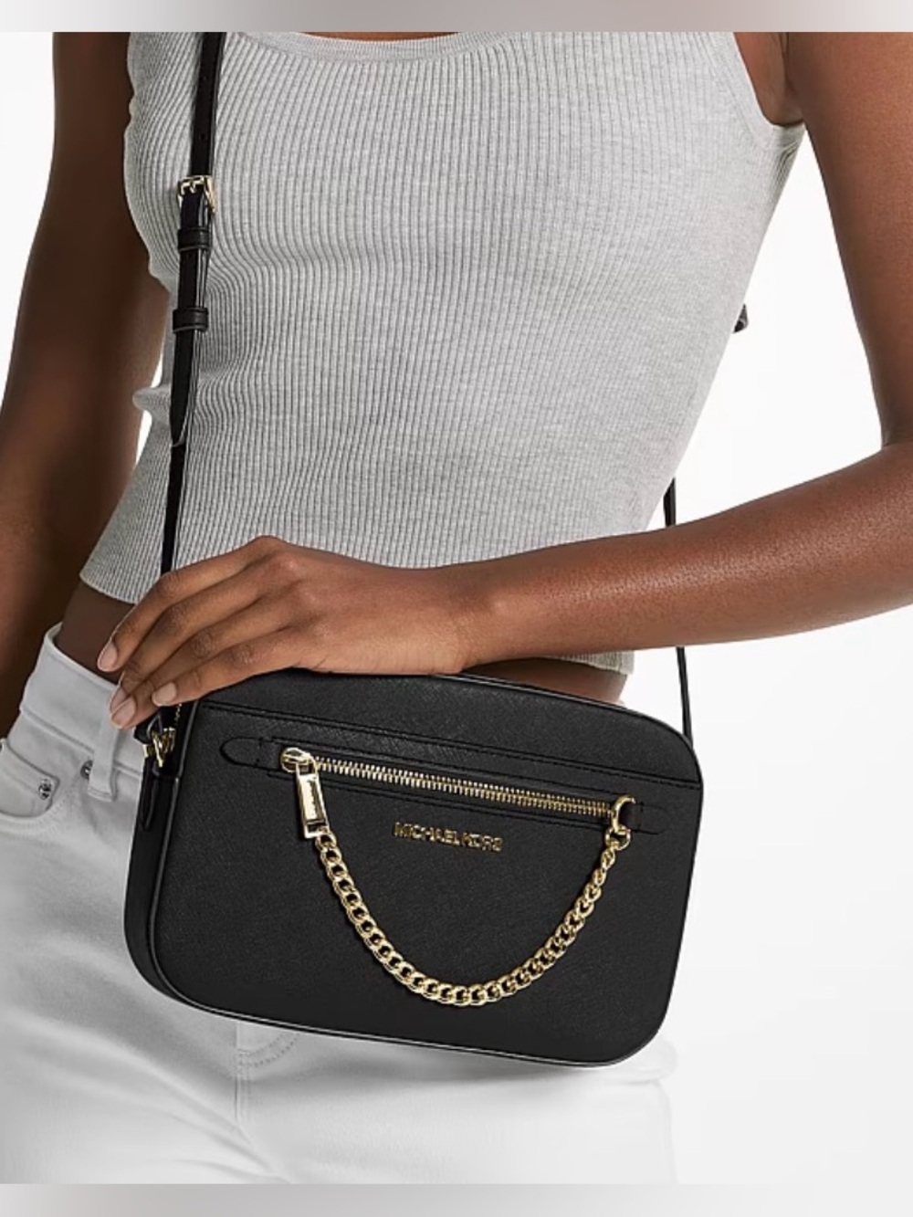 Jet Set Large Saffiano Leather Crossbody
Bag in Black With Gold Hardware. NWOT. - Picture 7 of 8